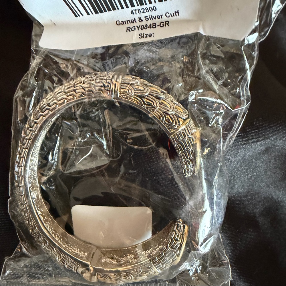 Silver-Tone & Garnet Women’s Cuff Bracelet - Elegant Braided Design